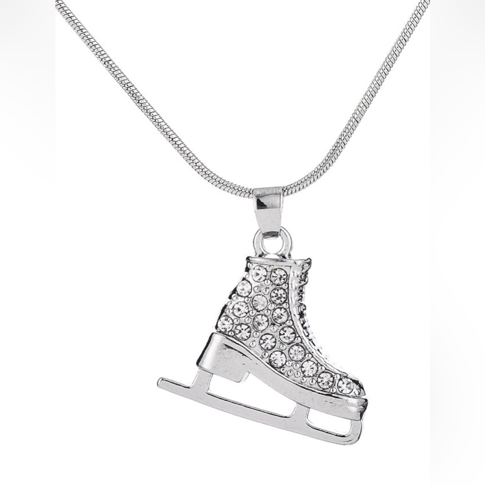 Silver Ice Skate Enamel and Rhinestones Pendant Necklace